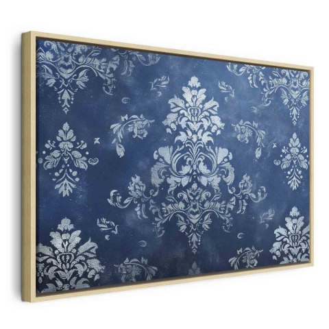 Obraz - Ornament retro dekoracyjny motyw w przetartych błękitach 90x60 W ramie drewnianej naturalnej