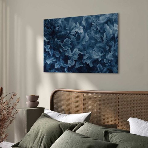 Obraz - Ornamenty abstrakcyjne ciemnoniebieskie wiktoriańskie liście 90x60 Standard