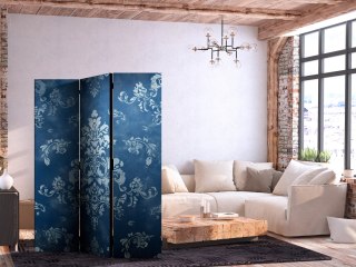Parawan - Ornament retro - dekoracyjny motyw w przetartych błękitach 135x172 Jednostronny