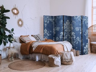 Parawan - Ornament retro - dekoracyjny motyw w przetartych błękitach 225x172 Jednostronny