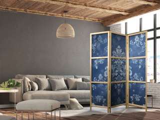Parawan japoński - Ornament retro - dekoracyjny motyw w przetartych błękitach 135x172
