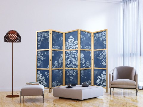 Parawan japoński - Ornament retro - dekoracyjny motyw w przetartych błękitach 225x172