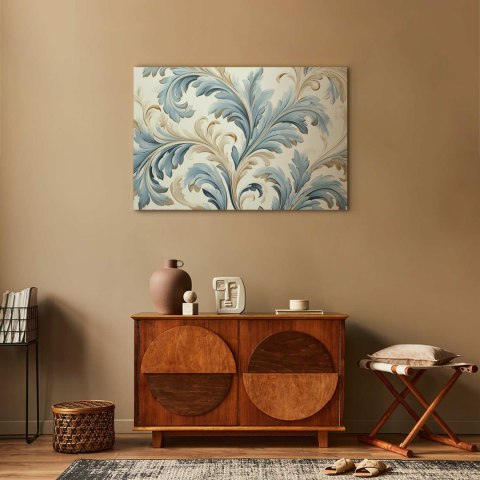 Obraz - Barokowe ornamenty w jasnej kremowo-niebieskiej kolorystyce 90x60 Akustyczny