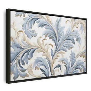 Obraz - Barokowe ornamenty w jasnej kremowo-niebieskiej kolorystyce 90x60 W ramie drewnianej czarnej