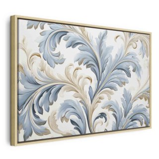 Obraz - Barokowe ornamenty w jasnej kremowo-niebieskiej kolorystyce 90x60 W ramie drewnianej naturalnej