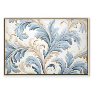 Obraz - Barokowe ornamenty w jasnej kremowo-niebieskiej kolorystyce 90x60 W ramie drewnianej naturalnej