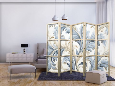 Parawan japoński - Barokowe ornamenty w jasnej - kremowo-niebieskiej kolorystyce 225x172