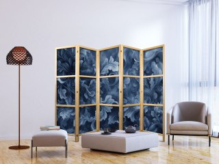 Parawan japoński - Ornamenty abstrakcyjne - ciemnoniebieskie wiktoriańskie liście 225x172