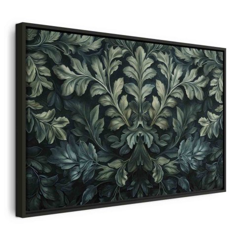 Obraz - Ciemnozielone wiktoriańskie liście: botaniczna rzeźbiona kompozycja 120x80 W ramie drewnianej czarnej
