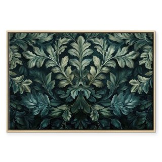 Obraz - Ciemnozielone wiktoriańskie liście: botaniczna rzeźbiona kompozycja 120x80 W ramie drewnianej naturalnej