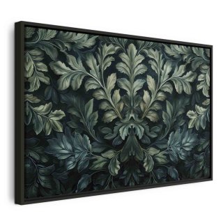 Obraz - Ciemnozielone wiktoriańskie liście: botaniczna rzeźbiona kompozycja 60x40 W ramie drewnianej czarnej