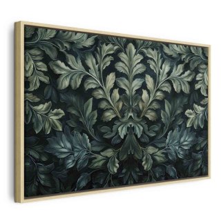 Obraz - Ciemnozielone wiktoriańskie liście: botaniczna rzeźbiona kompozycja 60x40 W ramie drewnianej naturalnej