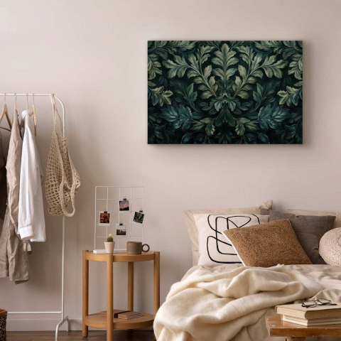 Obraz - Ciemnozielone wiktoriańskie liście: botaniczna rzeźbiona kompozycja 90x60 Premium Print