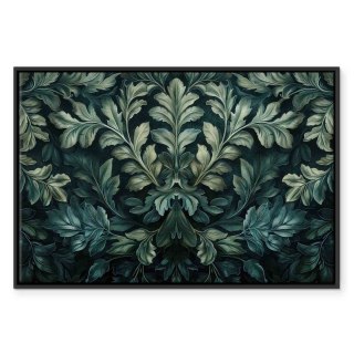 Obraz - Ciemnozielone wiktoriańskie liście: botaniczna rzeźbiona kompozycja 90x60 W ramie drewnianej czarnej