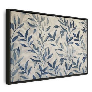 Obraz - Liście w niebieskich kolorach delikatny motyw botaniczny 120x80 W ramie drewnianej czarnej