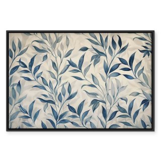 Obraz - Liście w niebieskich kolorach delikatny motyw botaniczny 120x80 W ramie drewnianej czarnej