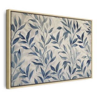 Obraz - Liście w niebieskich kolorach delikatny motyw botaniczny 60x40 W ramie drewnianej naturalnej