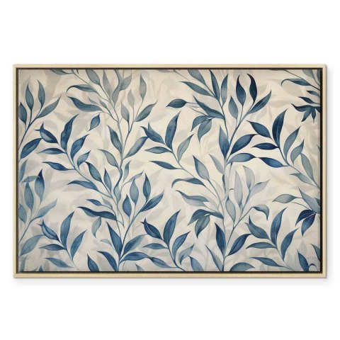 Obraz - Liście w niebieskich kolorach delikatny motyw botaniczny 60x40 W ramie drewnianej naturalnej