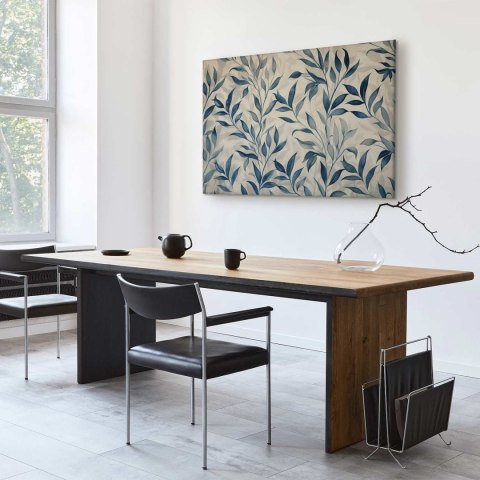 Obraz - Liście w niebieskich kolorach delikatny motyw botaniczny 90x60 Standard