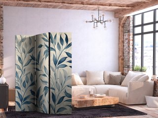 Parawan - Liście w niebieskich kolorach - delikatny motyw botaniczny 135x172 Jednostronny