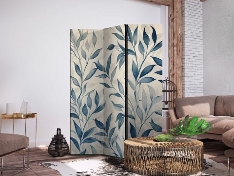 Parawan - Liście w niebieskich kolorach - delikatny motyw botaniczny 135x172 Jednostronny