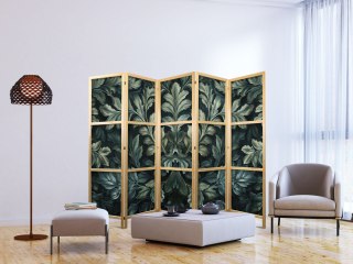 Parawan japoński - Ciemnozielone wiktoriańskie liście - botaniczna rzeźbiona kompozycja 225x172