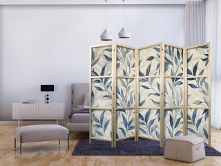 Parawan japoński - Liście w niebieskich kolorach - delikatny motyw botaniczny 225x172