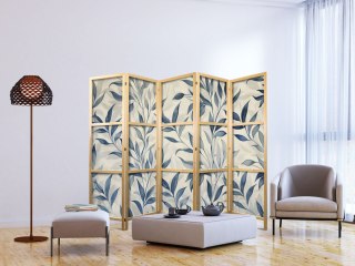 Parawan japoński - Liście w niebieskich kolorach - delikatny motyw botaniczny 225x172