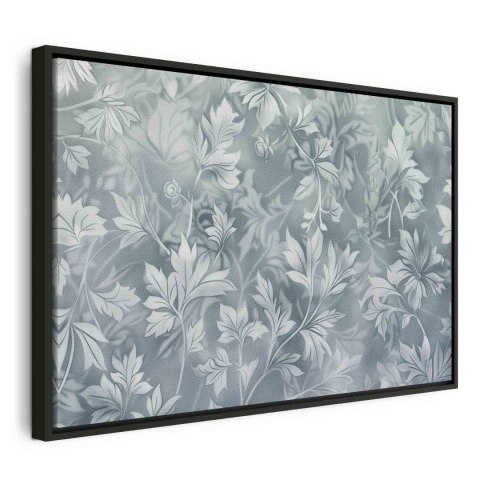 Obraz - Ornamenty w przetartych zgaszonych turkusach: delikatny wzór roślinny 60x40 W ramie drewnianej czarnej