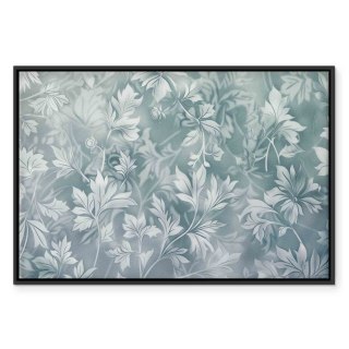 Obraz - Ornamenty w przetartych zgaszonych turkusach: delikatny wzór roślinny 60x40 W ramie drewnianej czarnej