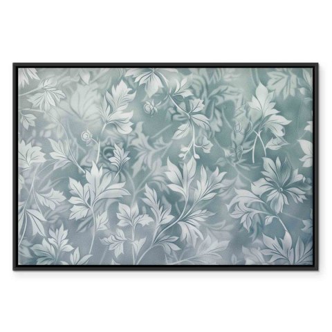 Obraz - Ornamenty w przetartych zgaszonych turkusach: delikatny wzór roślinny 90x60 W ramie drewnianej czarnej