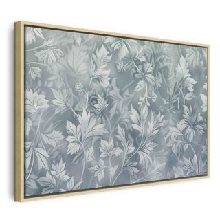 Obraz - Ornamenty w przetartych zgaszonych turkusach: delikatny wzór roślinny 90x60 W ramie drewnianej naturalnej