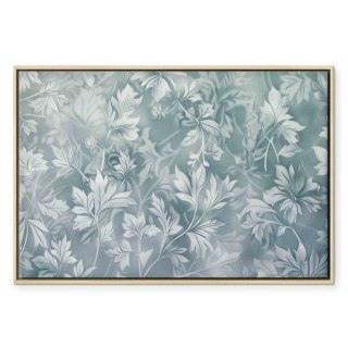 Obraz - Ornamenty w przetartych zgaszonych turkusach: delikatny wzór roślinny 90x60 W ramie drewnianej naturalnej