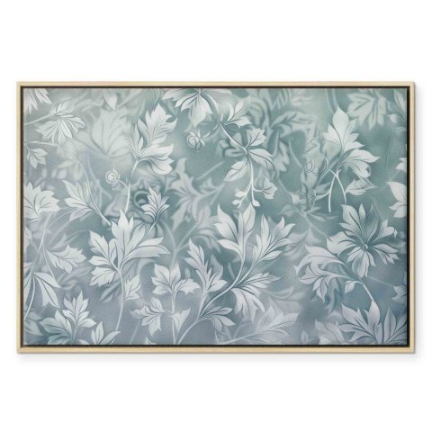 Obraz - Ornamenty w przetartych zgaszonych turkusach: delikatny wzór roślinny 90x60 W ramie drewnianej naturalnej