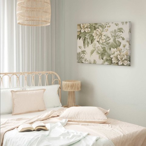 Obraz - Retro vintage kwiaty w delikatnych kolorach kremowych i zielonych 120x80 Standard