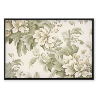Obraz - Retro vintage kwiaty w delikatnych kolorach kremowych i zielonych 120x80 W ramie drewnianej czarnej