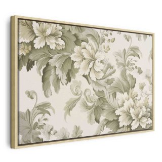 Obraz - Retro vintage kwiaty w delikatnych kolorach kremowych i zielonych 120x80 W ramie drewnianej naturalnej