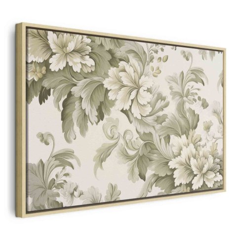 Obraz - Retro vintage kwiaty w delikatnych kolorach kremowych i zielonych 120x80 W ramie drewnianej naturalnej
