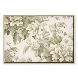 Obraz - Retro vintage kwiaty w delikatnych kolorach kremowych i zielonych 60x40 W ramie drewnianej naturalnej