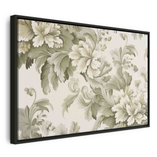 Obraz - Retro vintage kwiaty w delikatnych kolorach kremowych i zielonych 90x60 W ramie drewnianej czarnej