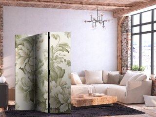Parawan - Retro vintage kwiaty w delikatnych kolorach kremowych i zielonych 135x172 Dwustronny
