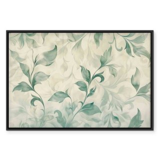 Obraz - Akwarelowy motyw botaniczny delikatne zielono-beżowe listki 120x80 W ramie drewnianej czarnej