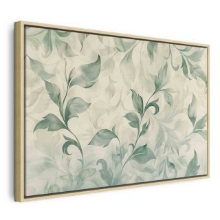 Obraz - Akwarelowy motyw botaniczny delikatne zielono-beżowe listki 120x80 W ramie drewnianej naturalnej