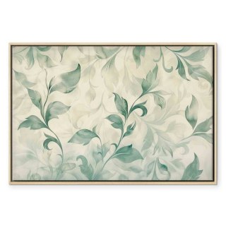 Obraz - Akwarelowy motyw botaniczny delikatne zielono-beżowe listki 120x80 W ramie drewnianej naturalnej