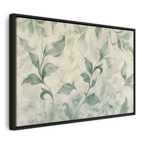 Obraz - Akwarelowy motyw botaniczny delikatne zielono-beżowe listki 60x40 W ramie drewnianej czarnej