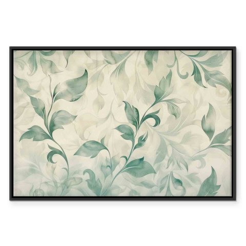 Obraz - Akwarelowy motyw botaniczny delikatne zielono-beżowe listki 60x40 W ramie drewnianej czarnej