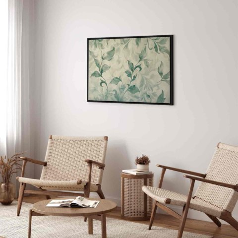 Obraz - Akwarelowy motyw botaniczny delikatne zielono-beżowe listki 60x40 W ramie drewnianej czarnej