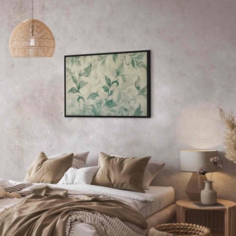 Obraz - Akwarelowy motyw botaniczny delikatne zielono-beżowe listki 60x40 W ramie drewnianej czarnej