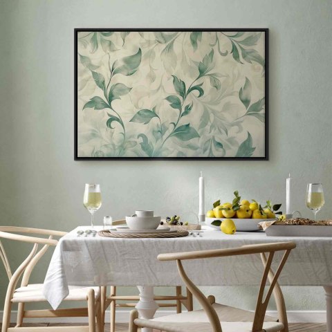 Obraz - Akwarelowy motyw botaniczny delikatne zielono-beżowe listki 60x40 W ramie drewnianej czarnej