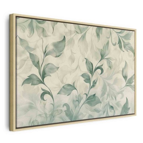Obraz - Akwarelowy motyw botaniczny delikatne zielono-beżowe listki 60x40 W ramie drewnianej naturalnej